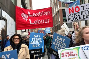 Lesbian Labour and their banner at the puberty blockers demonstration